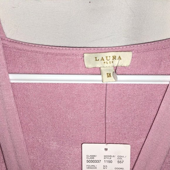 Plus Sz 3X Pink Sweater Sweatshirt Cut Out at Neckline Rounded Hem - Picture 6 of 7